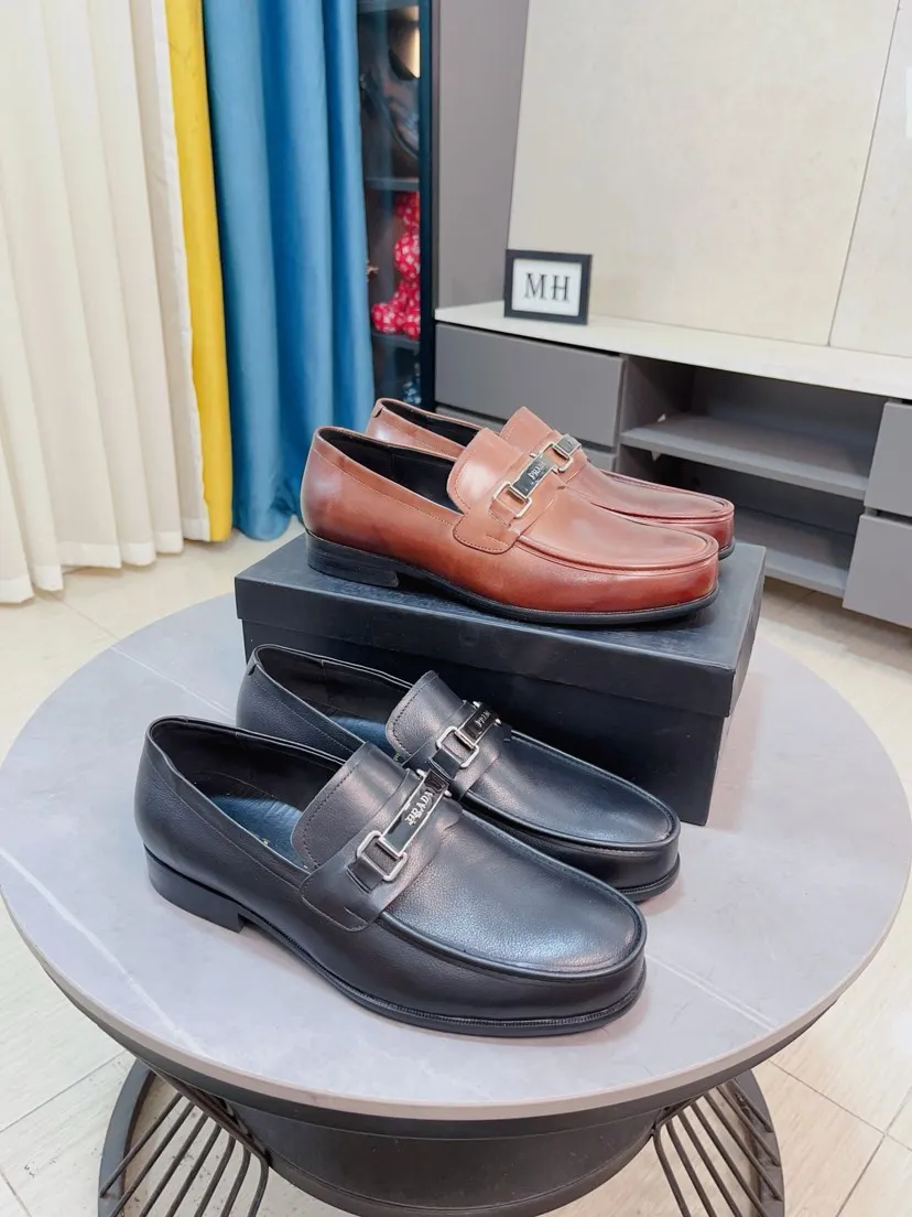 Men's shoes 💰540🌹🌹【PRADA Leather Shoes】Top purchasing agency Original imported Italian custom-made open-edge beaded cowhide leather surface, fully imported water-dyed breathable cowhide lining, original factory special molded sole super comfortable, size: 38-44